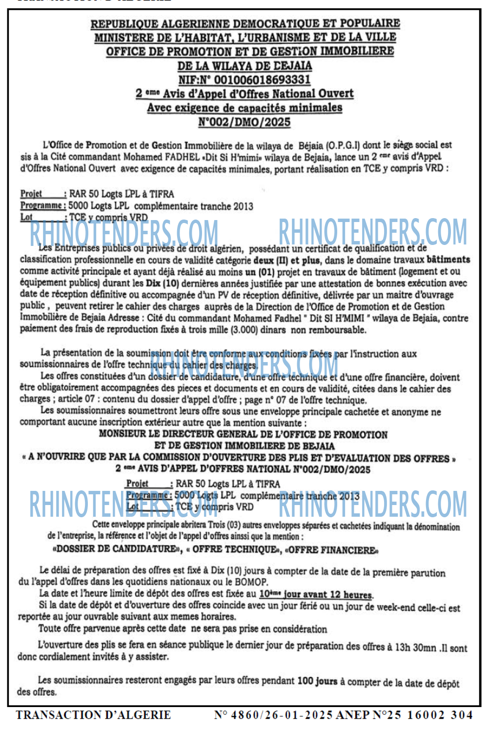 TRANSACTION D'ALGERIE
