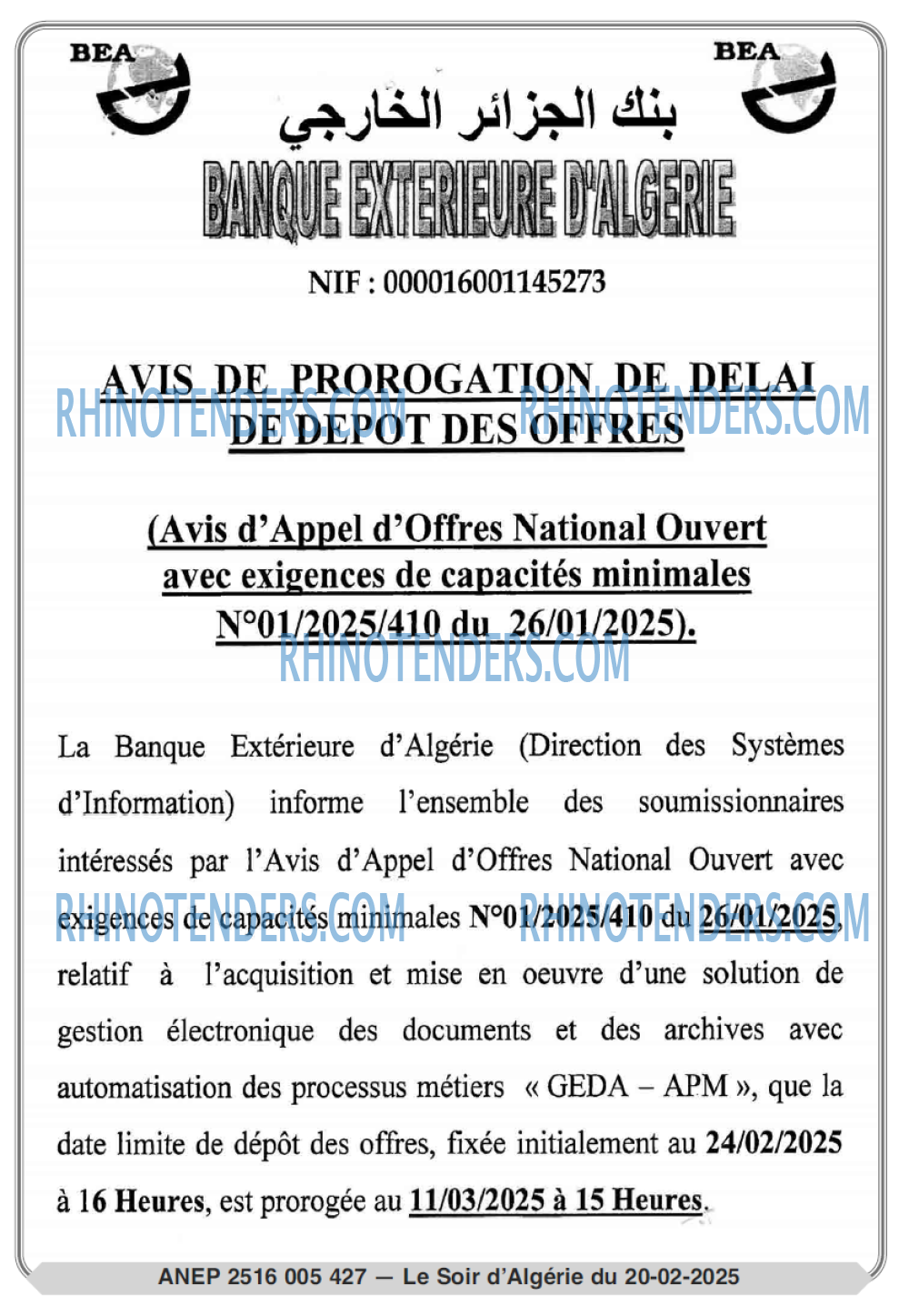 LE SOIR D'ALGERIE