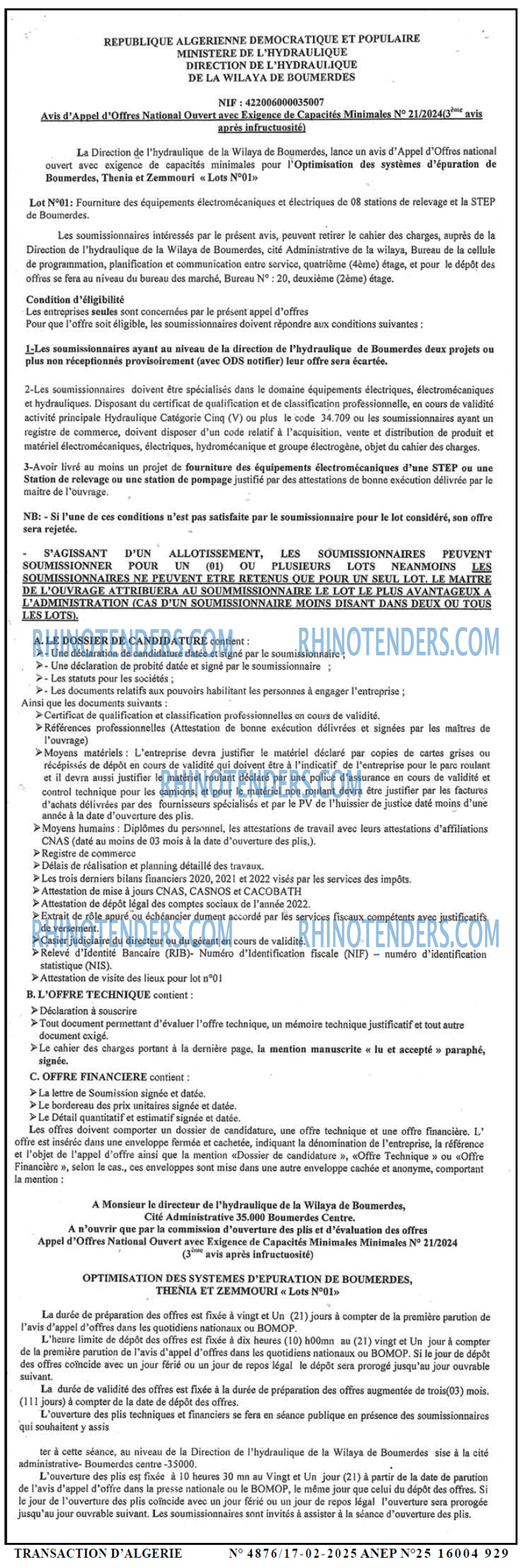TRANSACTION D'ALGERIE