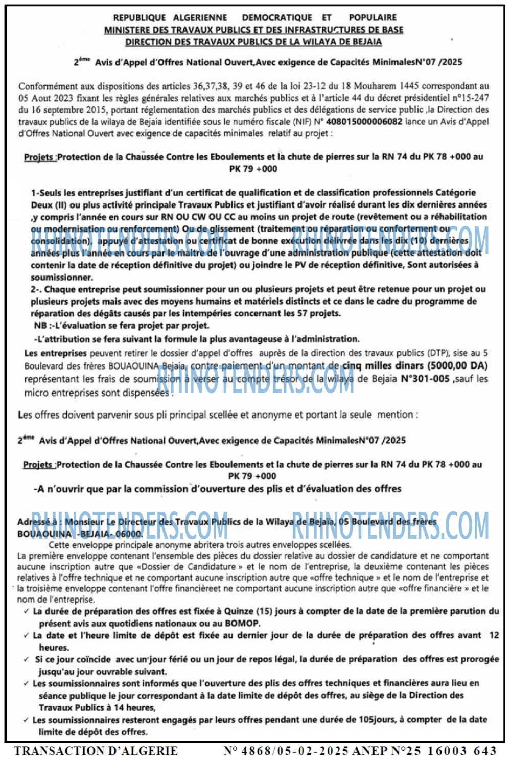 TRANSACTION D'ALGERIE