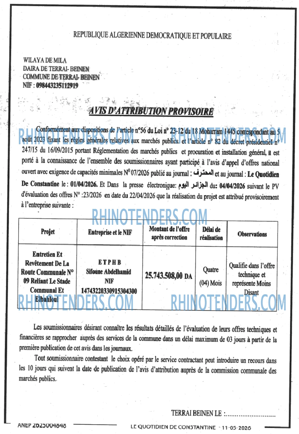 LE QUOTIDIEN DE CONSTANTINE