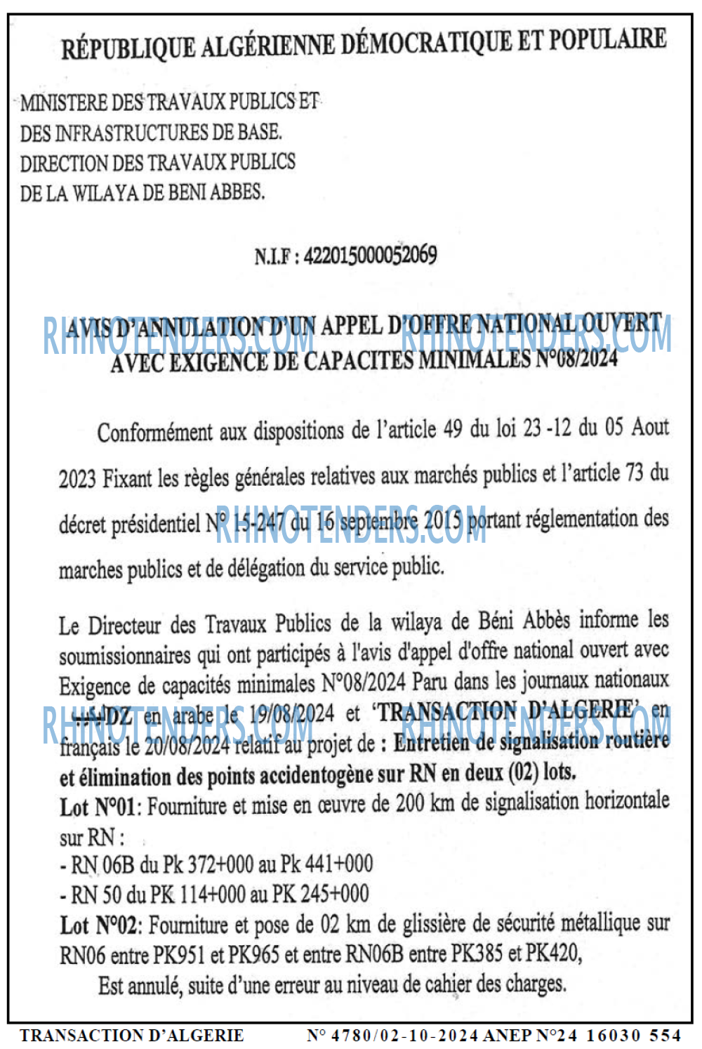 TRANSACTION D'ALGERIE