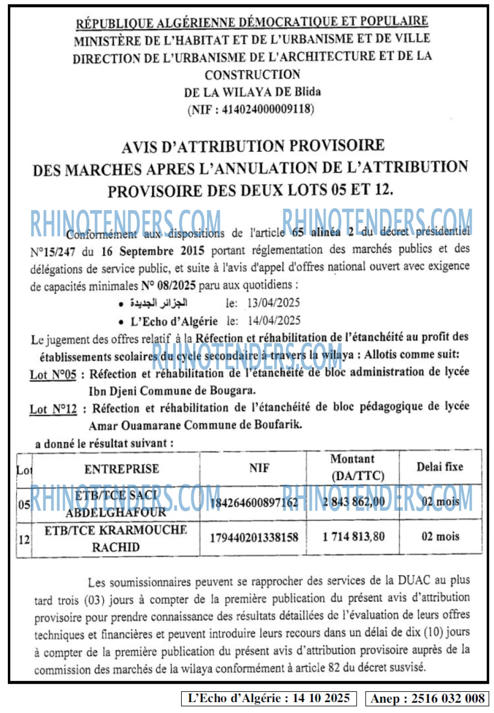 L'ECHO D'ALGERIE