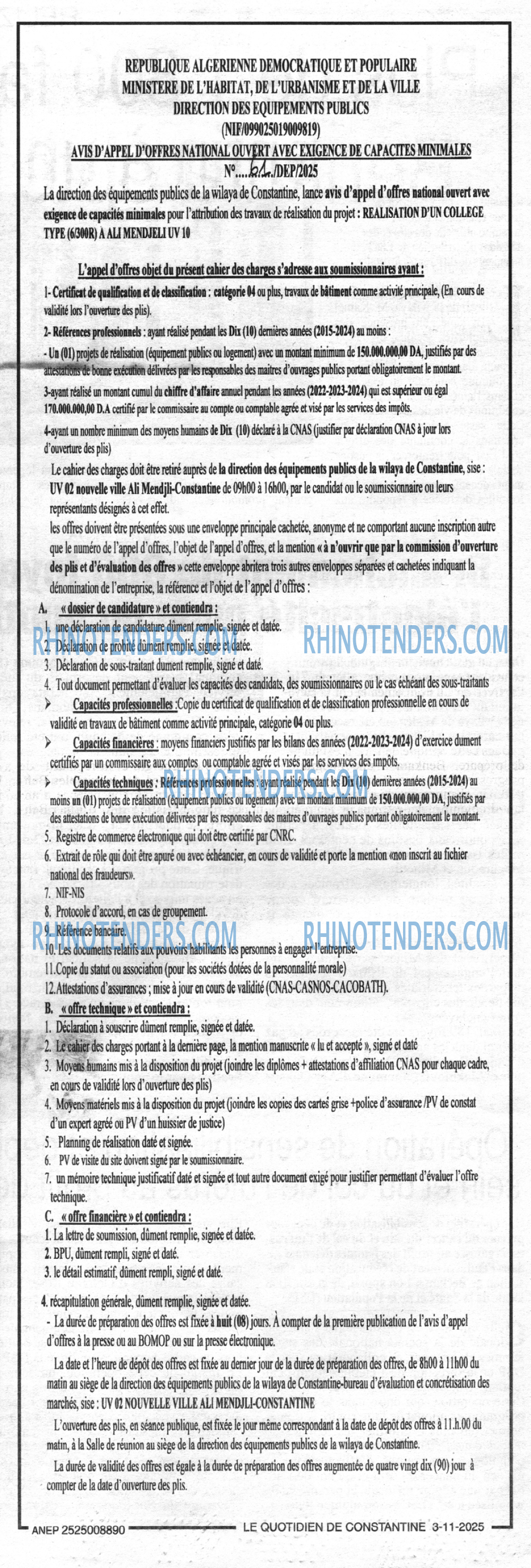 LE QUOTIDIEN DE CONSTANTINE