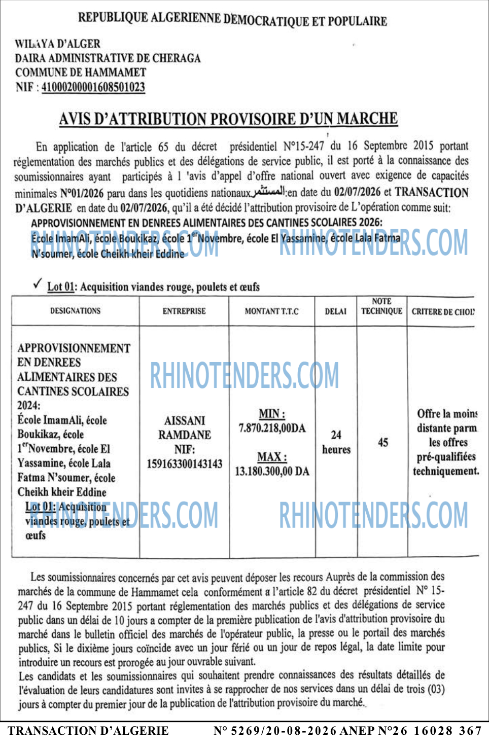 TRANSACTION D'ALGERIE