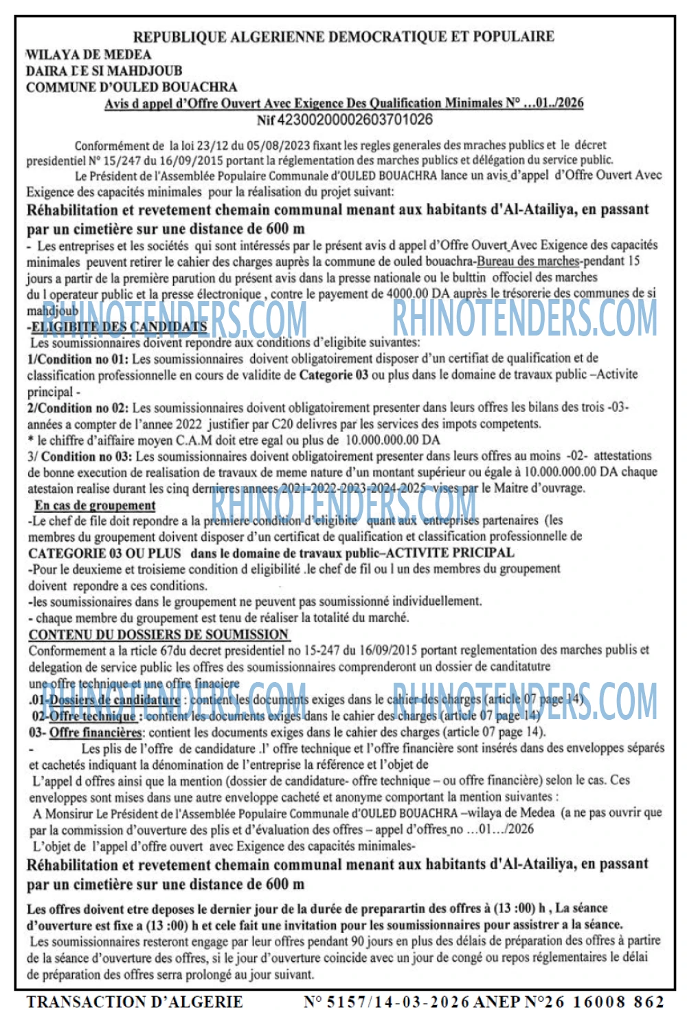 TRANSACTION D'ALGERIE