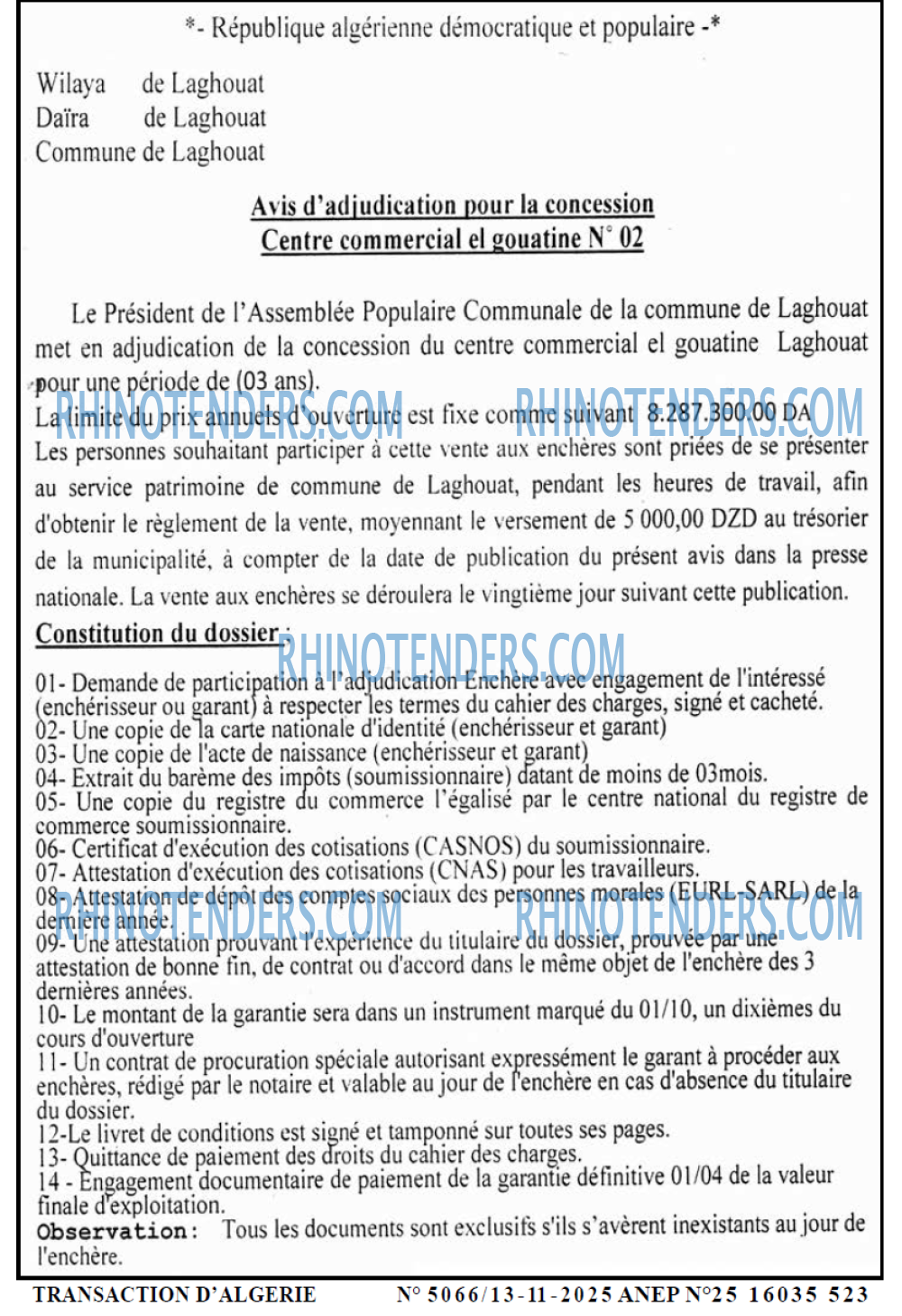TRANSACTION D'ALGERIE
