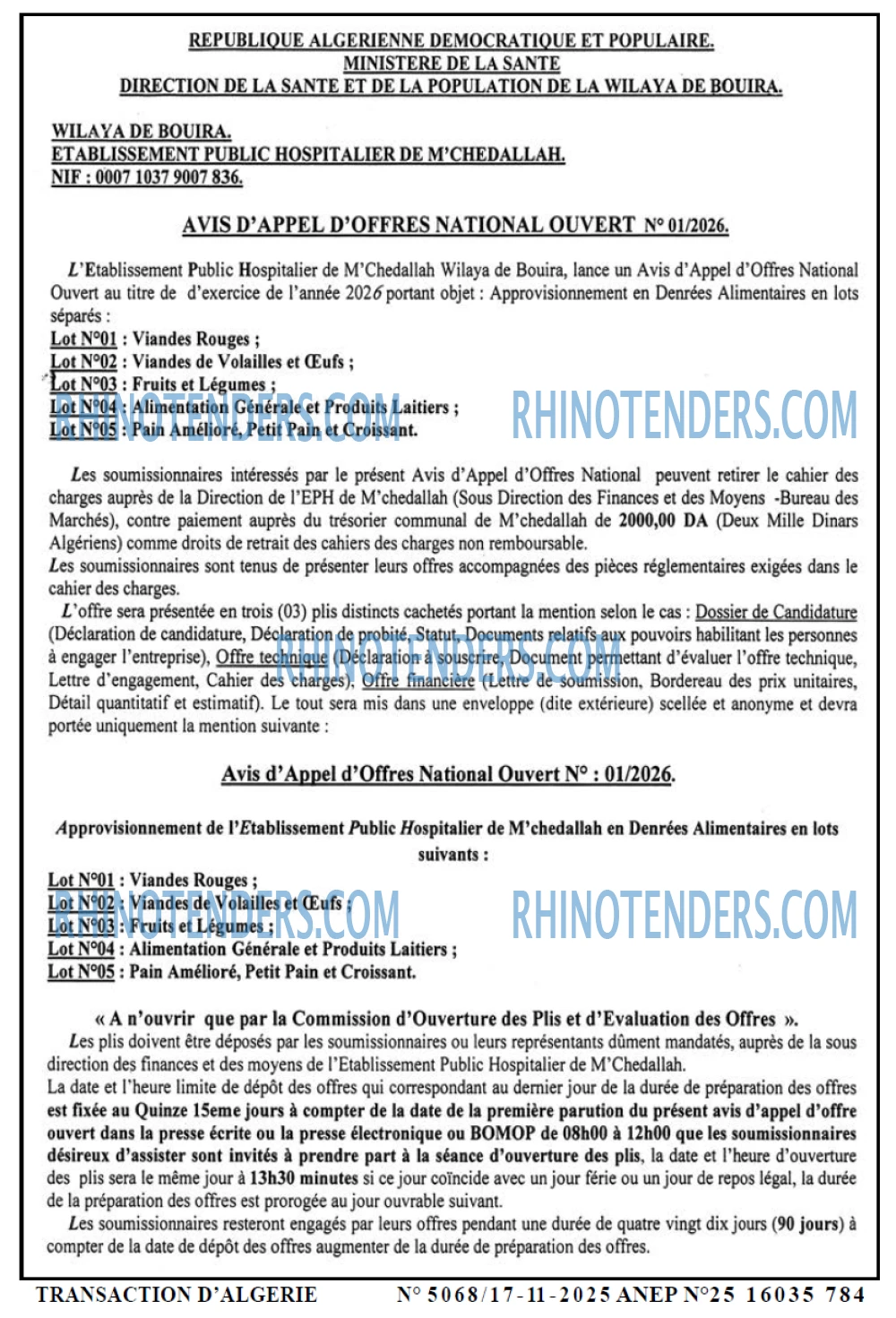 TRANSACTION D'ALGERIE