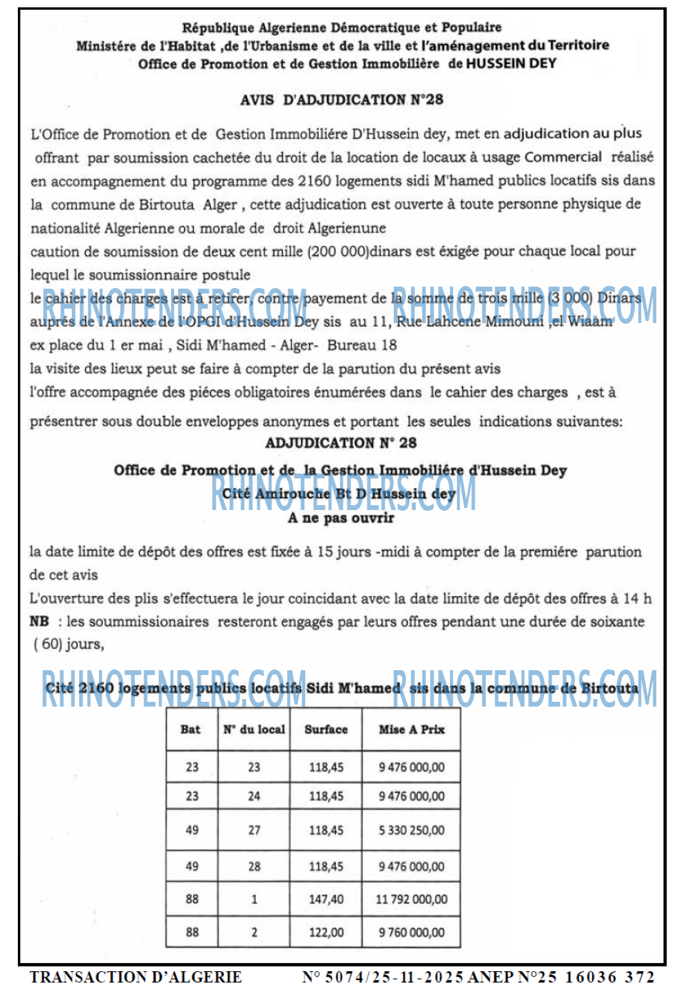 TRANSACTION D'ALGERIE