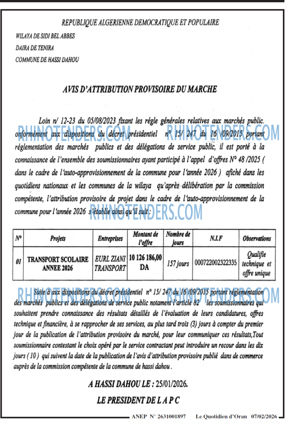 Le Quotidien d'Oran