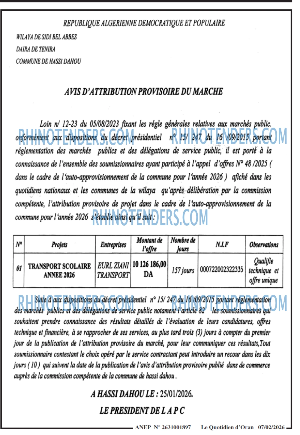 Le Quotidien d'Oran