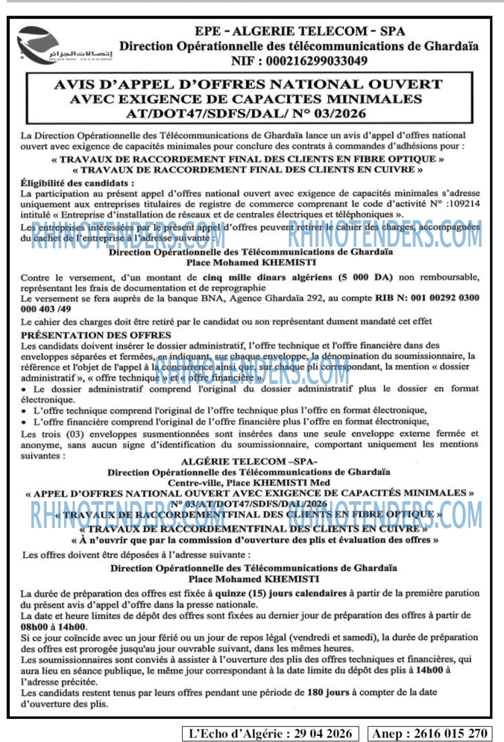 L'ECHO D'ALGERIE