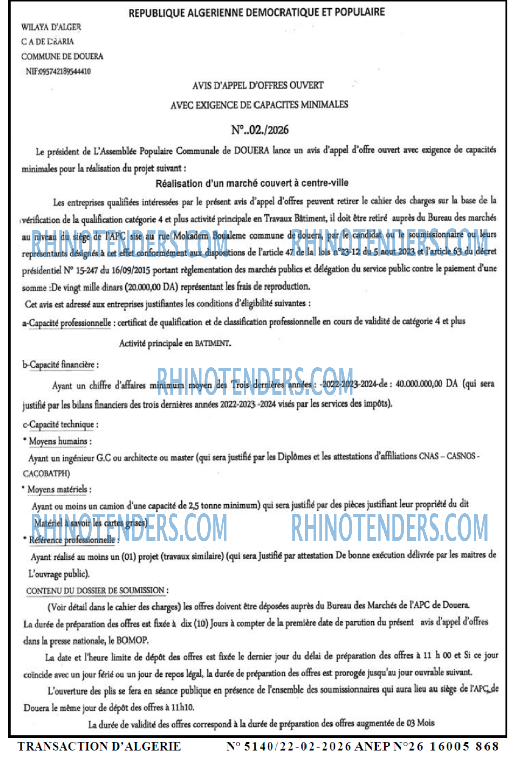 TRANSACTION D'ALGERIE