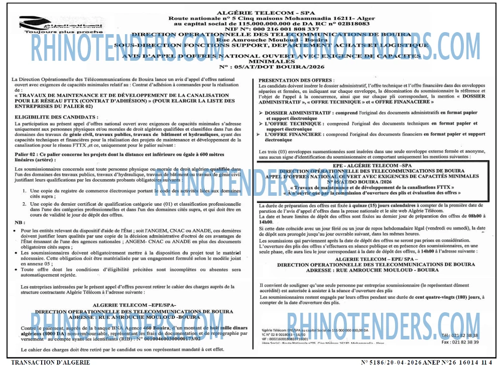 TRANSACTION D'ALGERIE