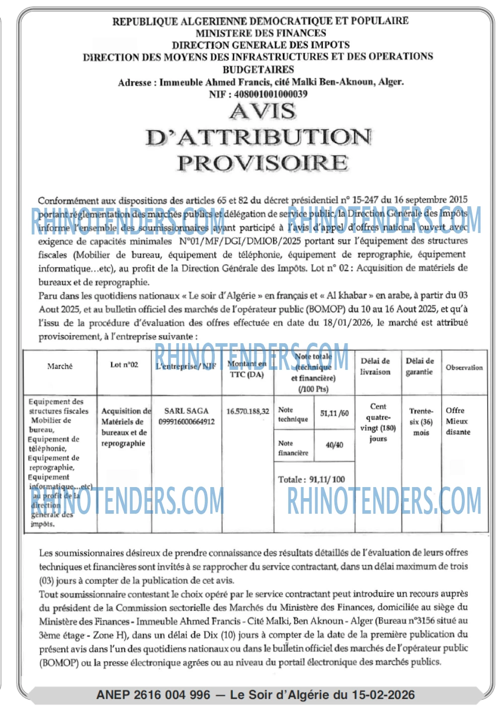 LE SOIR D'ALGERIE