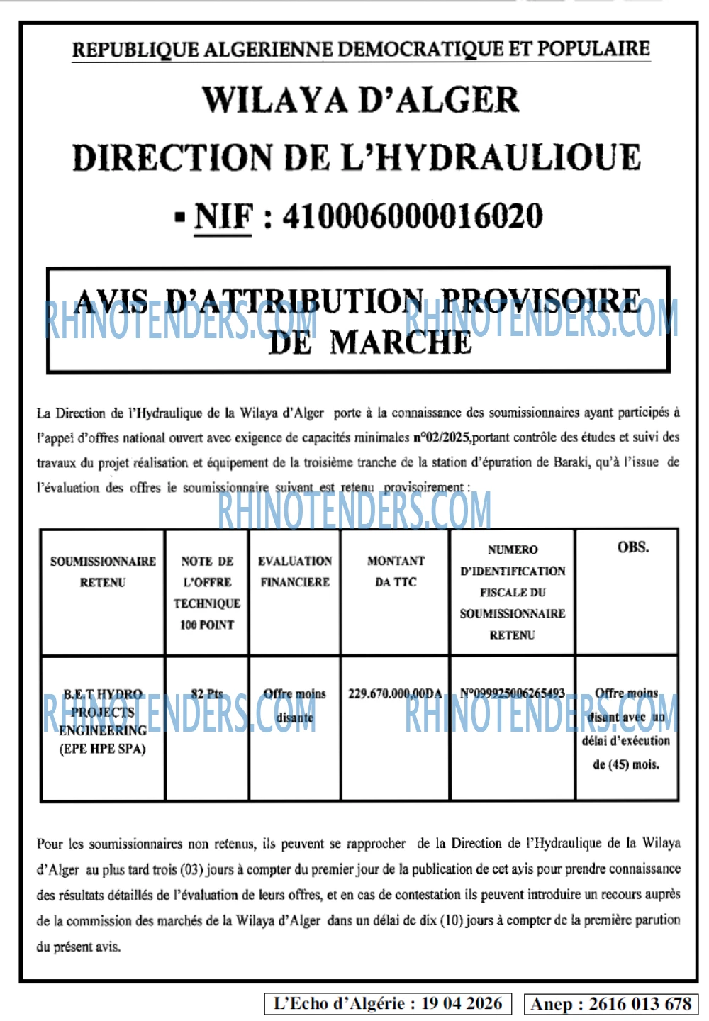 L'ECHO D'ALGERIE