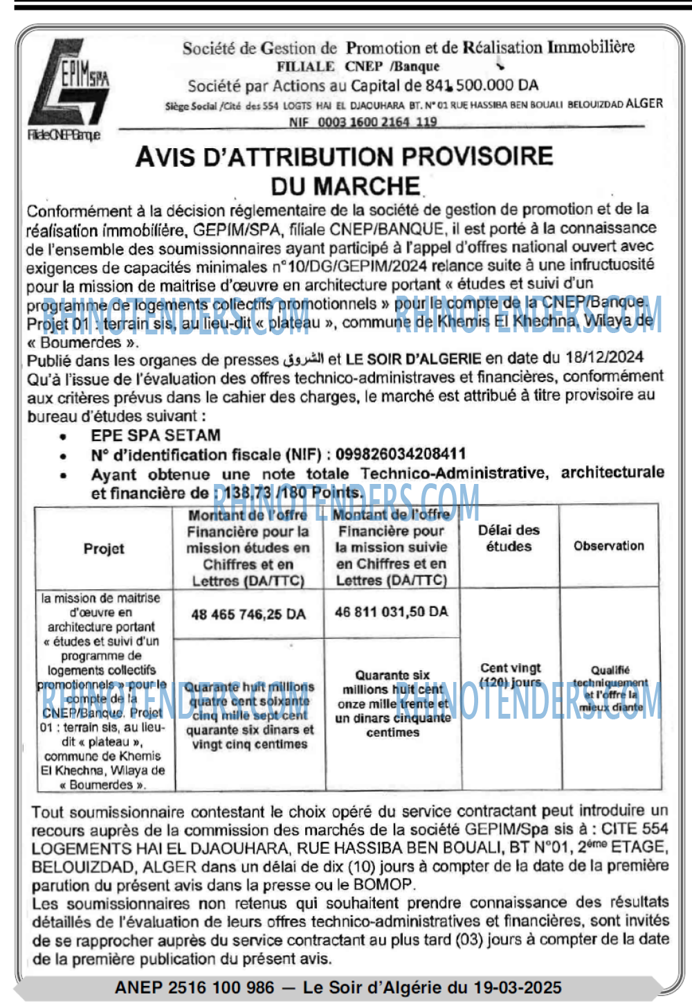 LE SOIR D'ALGERIE