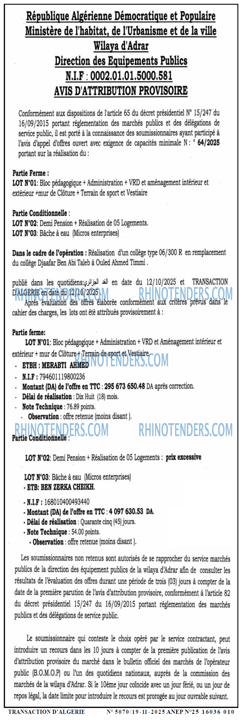 TRANSACTION D'ALGERIE