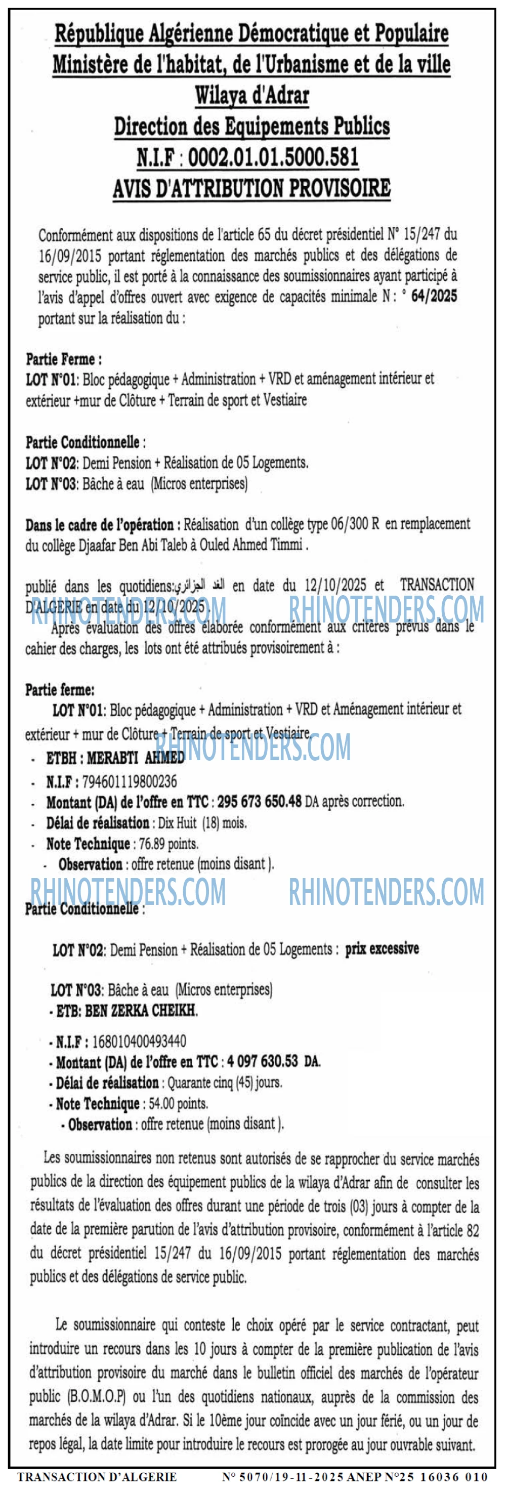 TRANSACTION D'ALGERIE