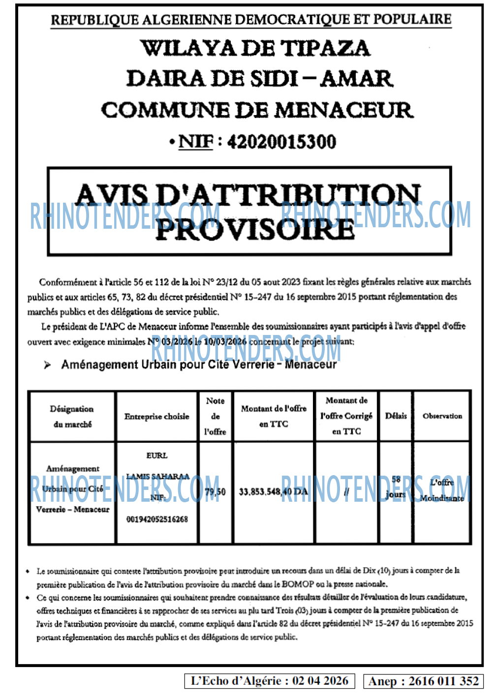 L'ECHO D'ALGERIE