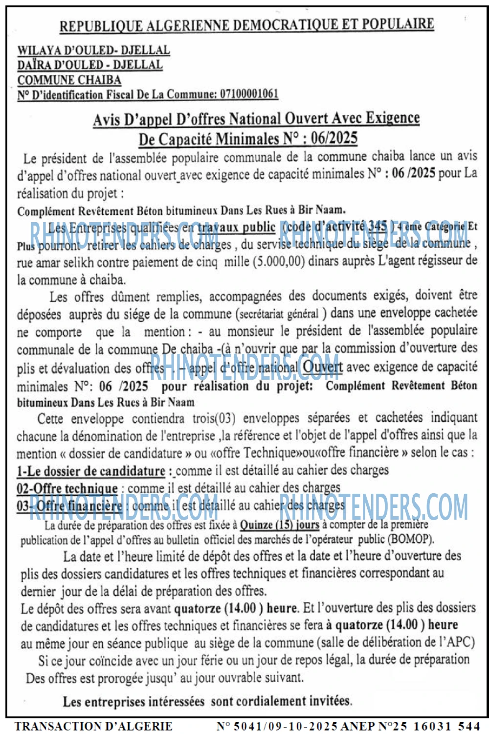 TRANSACTION D'ALGERIE