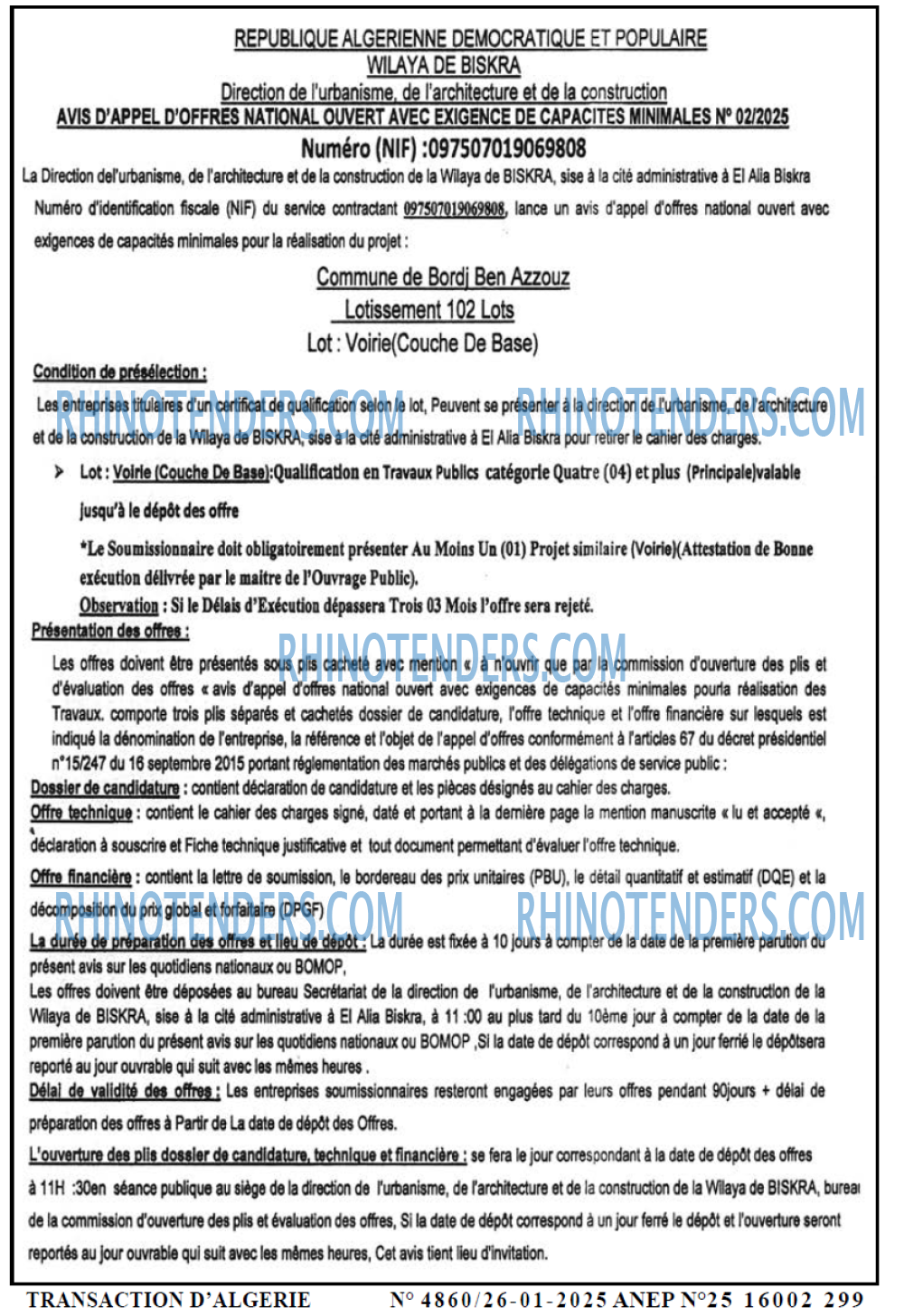TRANSACTION D'ALGERIE