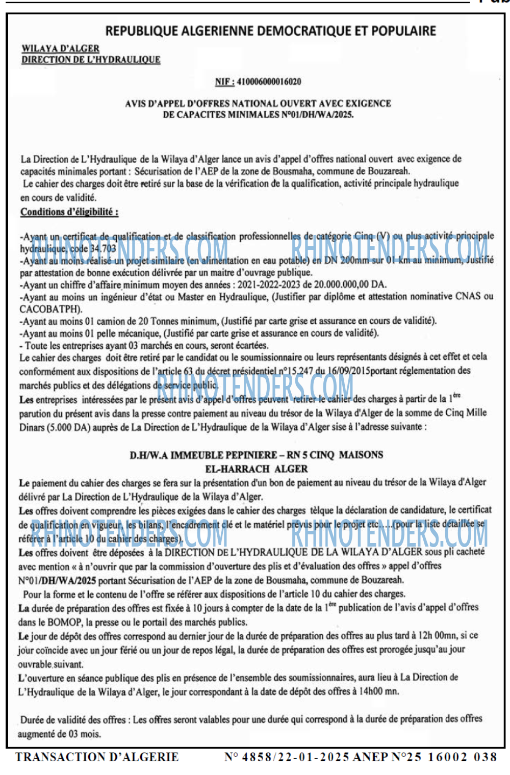 TRANSACTION D'ALGERIE