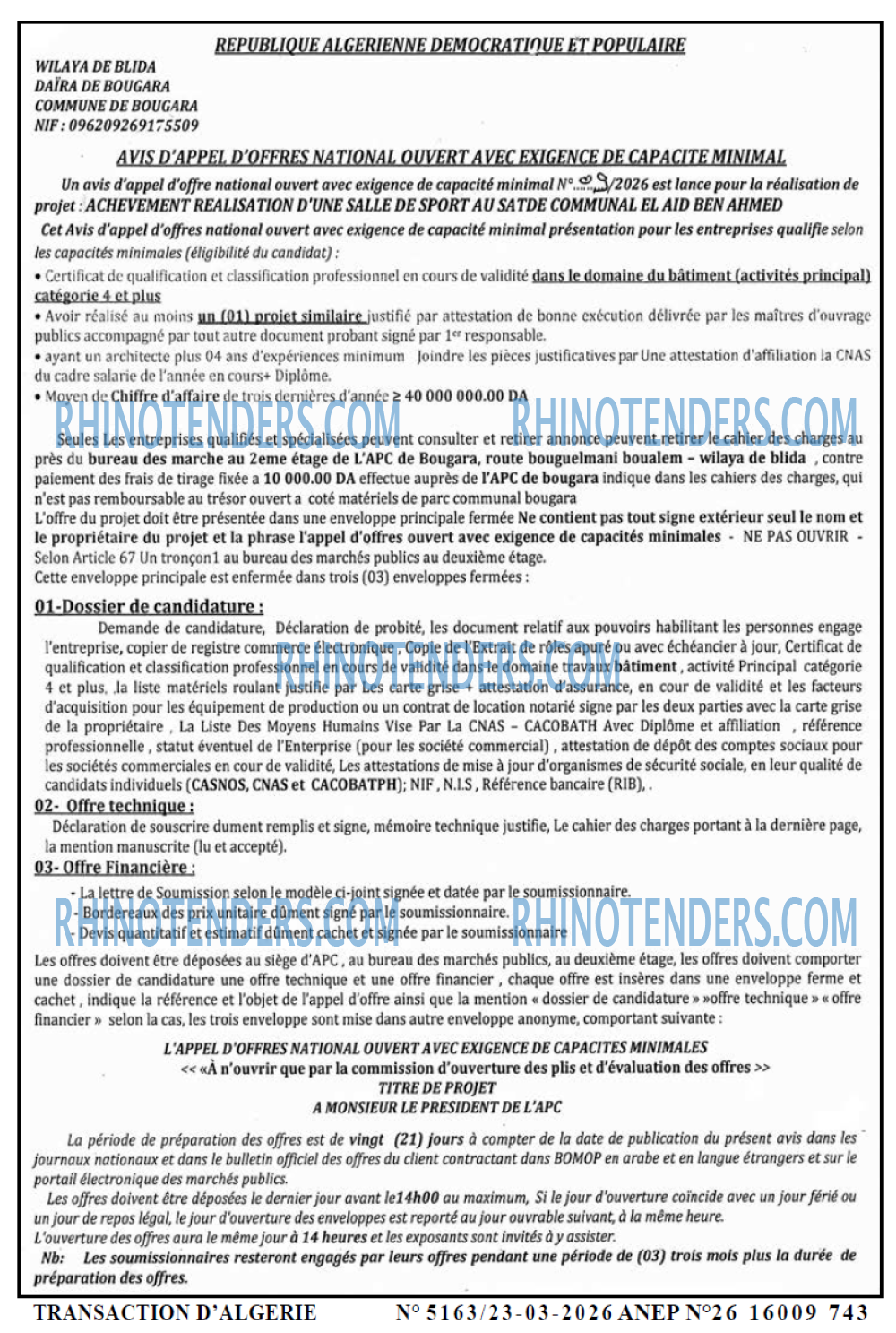 TRANSACTION D'ALGERIE