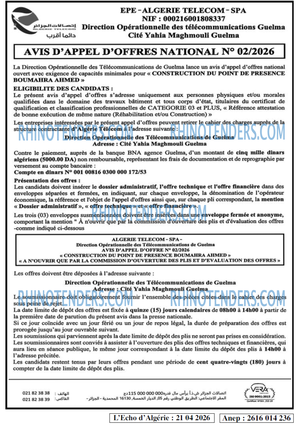 L'ECHO D'ALGERIE