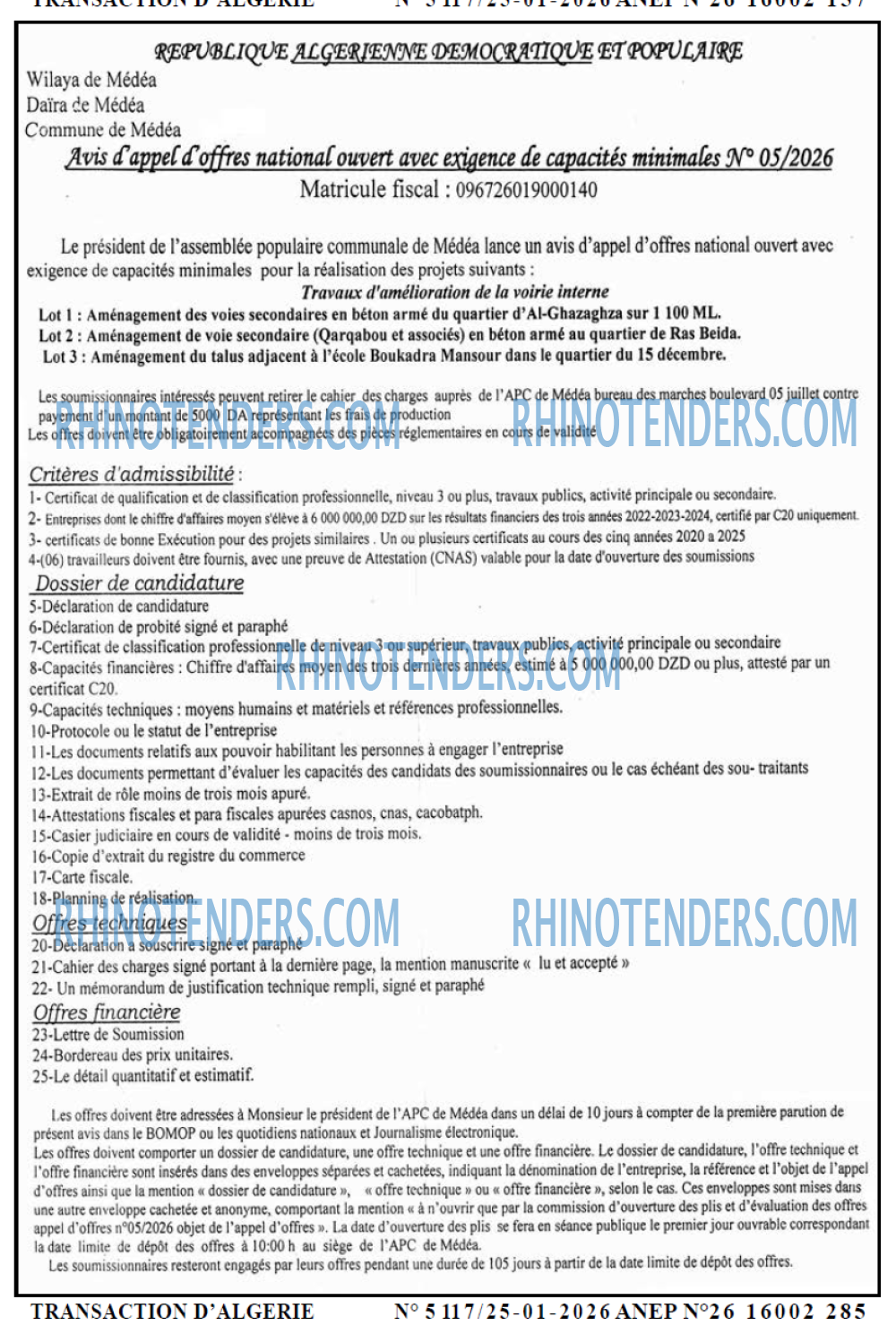 TRANSACTION D'ALGERIE