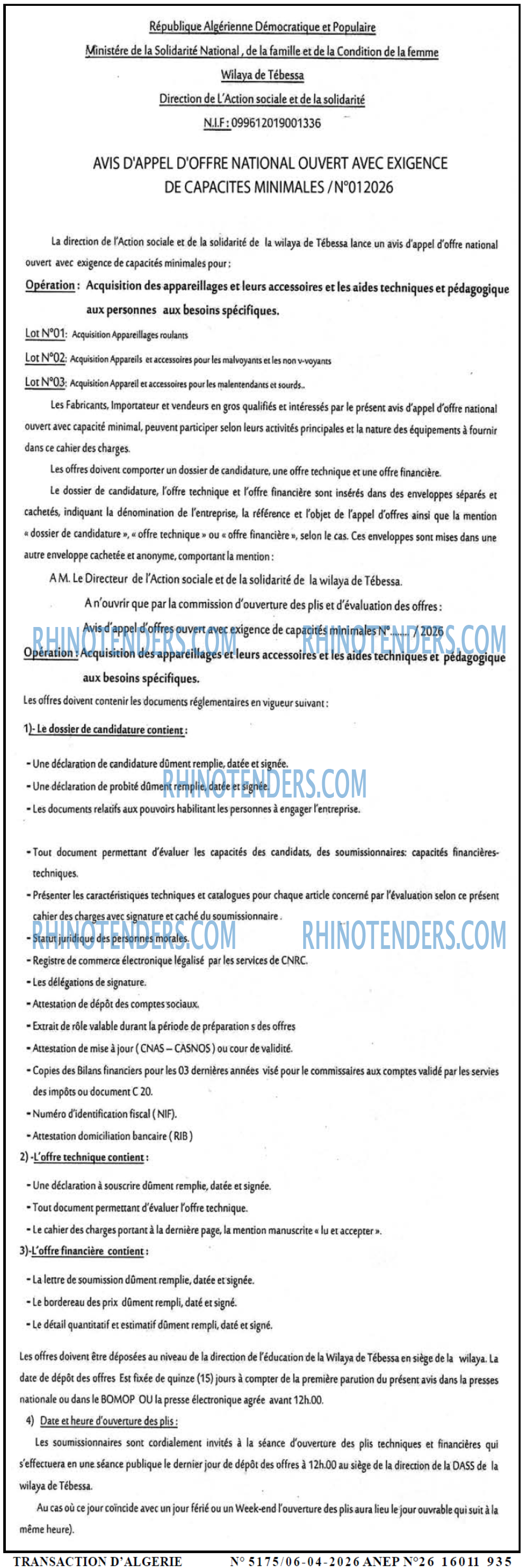 TRANSACTION D'ALGERIE