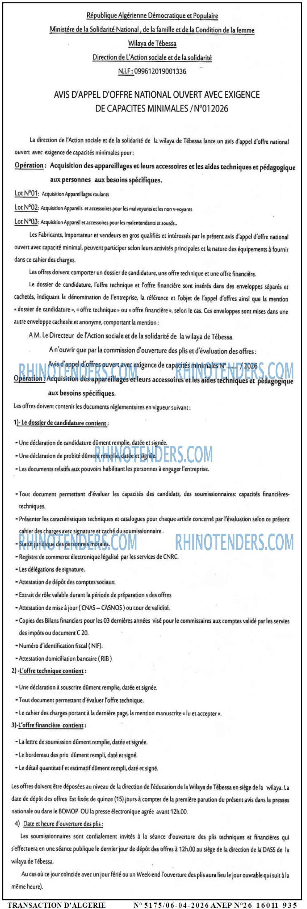 TRANSACTION D'ALGERIE