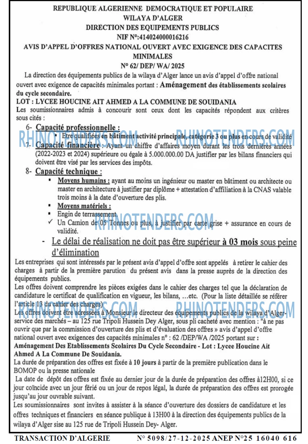 TRANSACTION D'ALGERIE