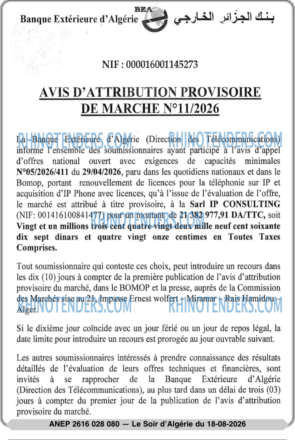 LE SOIR D'ALGERIE