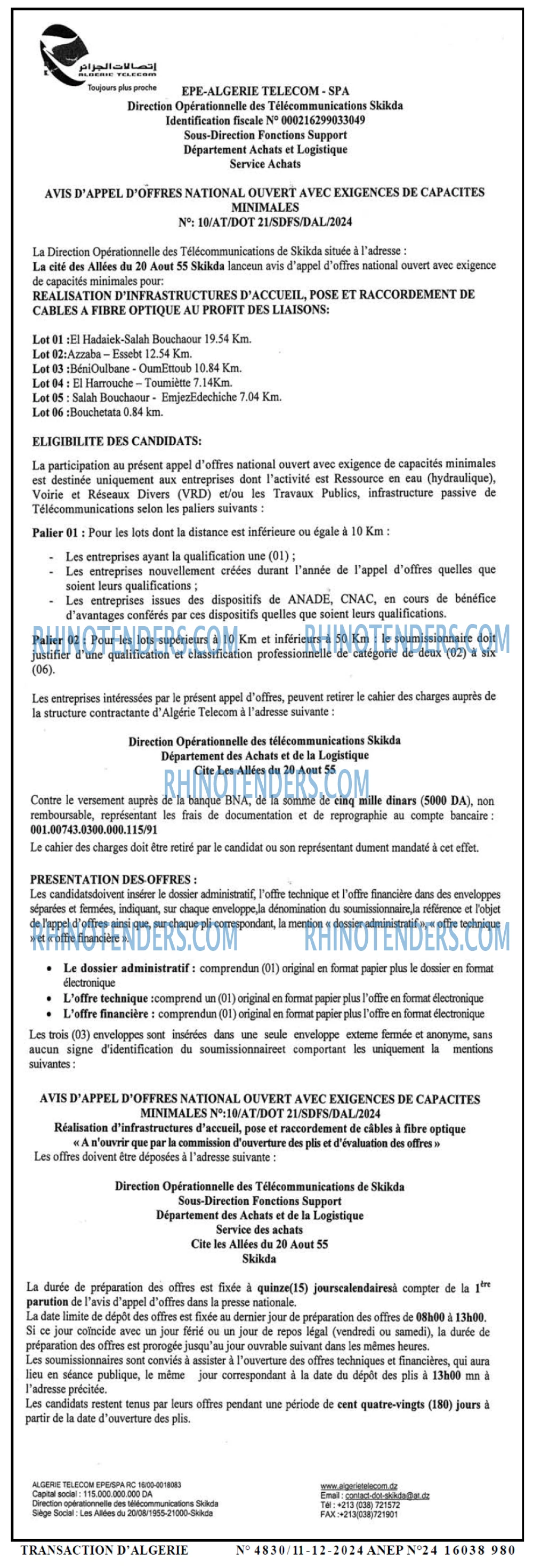TRANSACTION D'ALGERIE