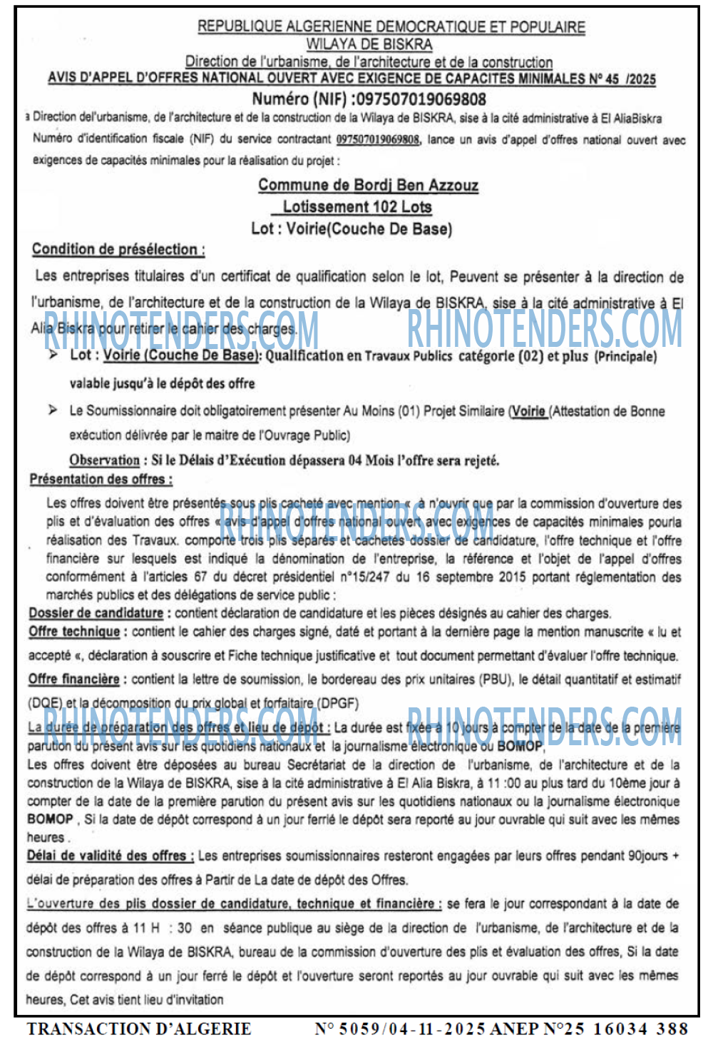 TRANSACTION D'ALGERIE