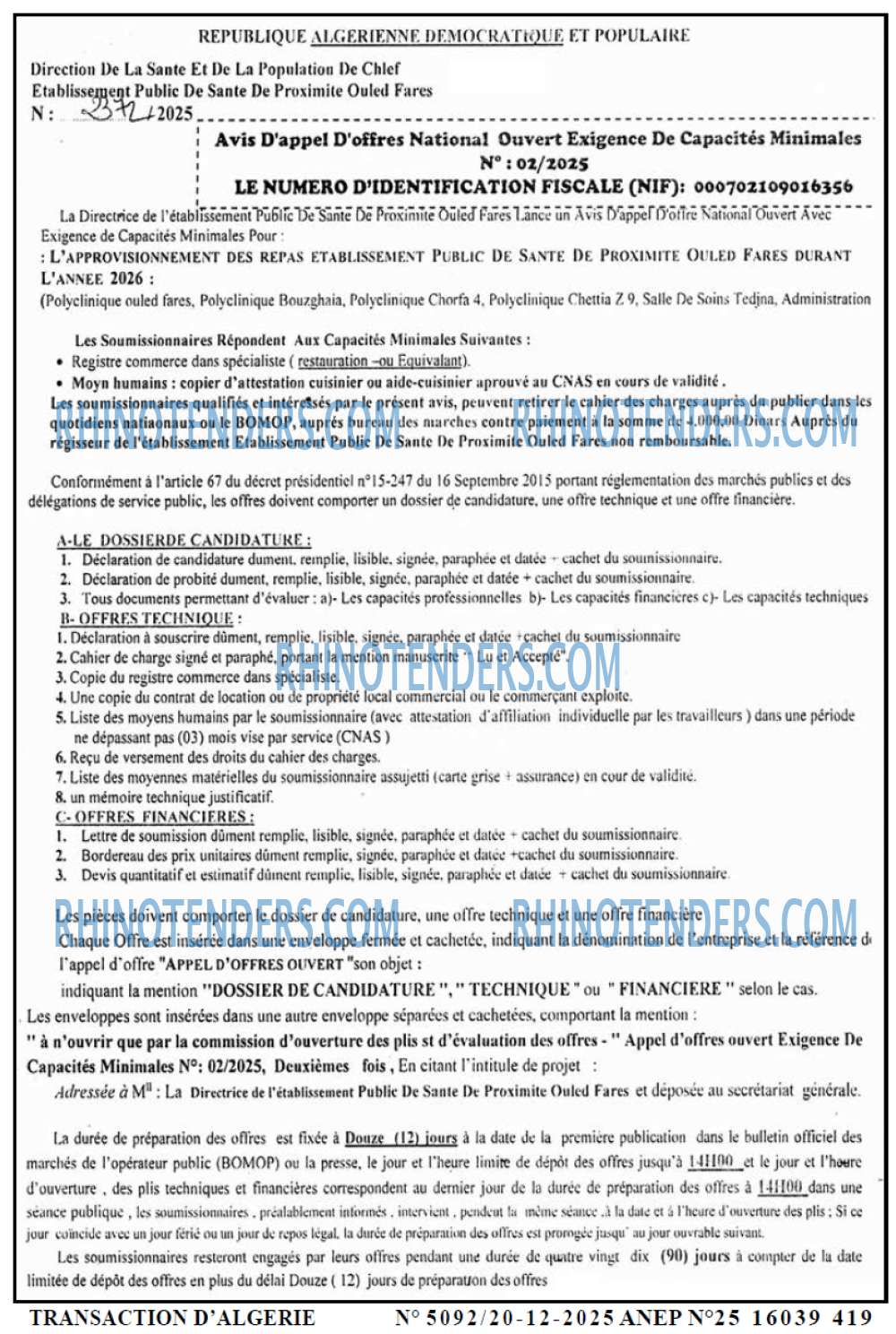 TRANSACTION D'ALGERIE