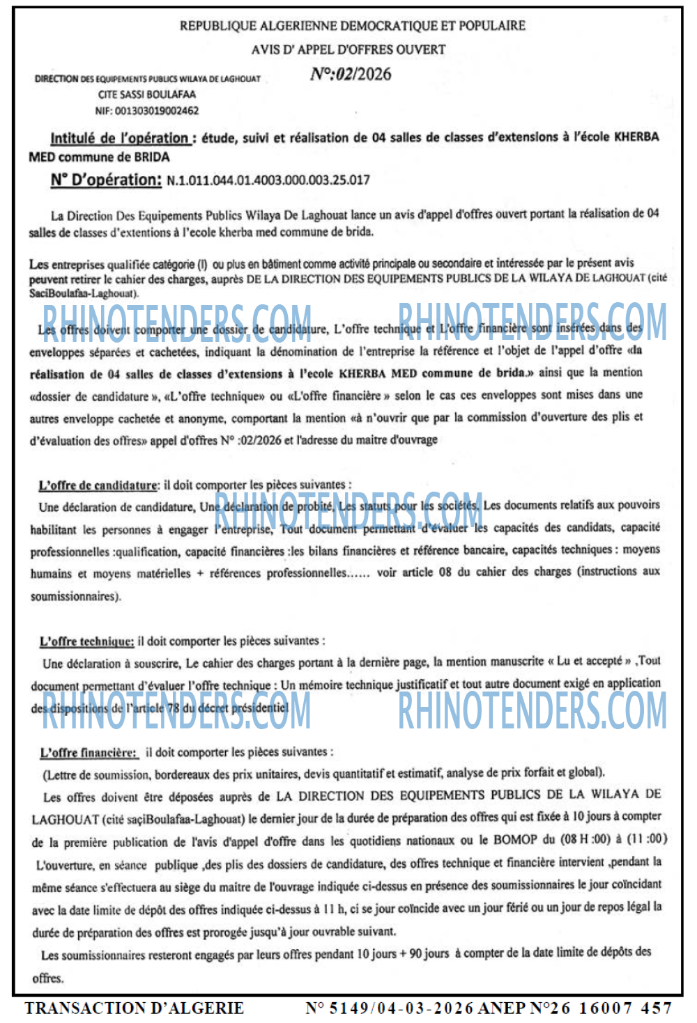 TRANSACTION D'ALGERIE