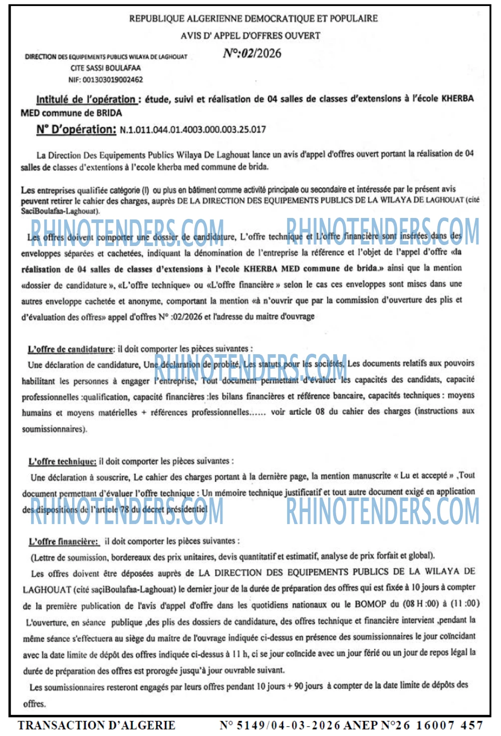 TRANSACTION D'ALGERIE