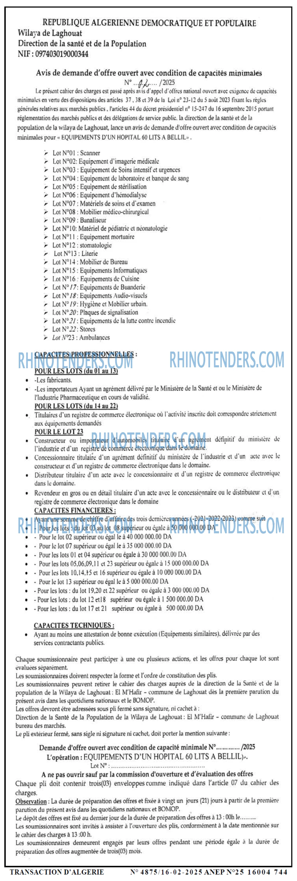 TRANSACTION D'ALGERIE