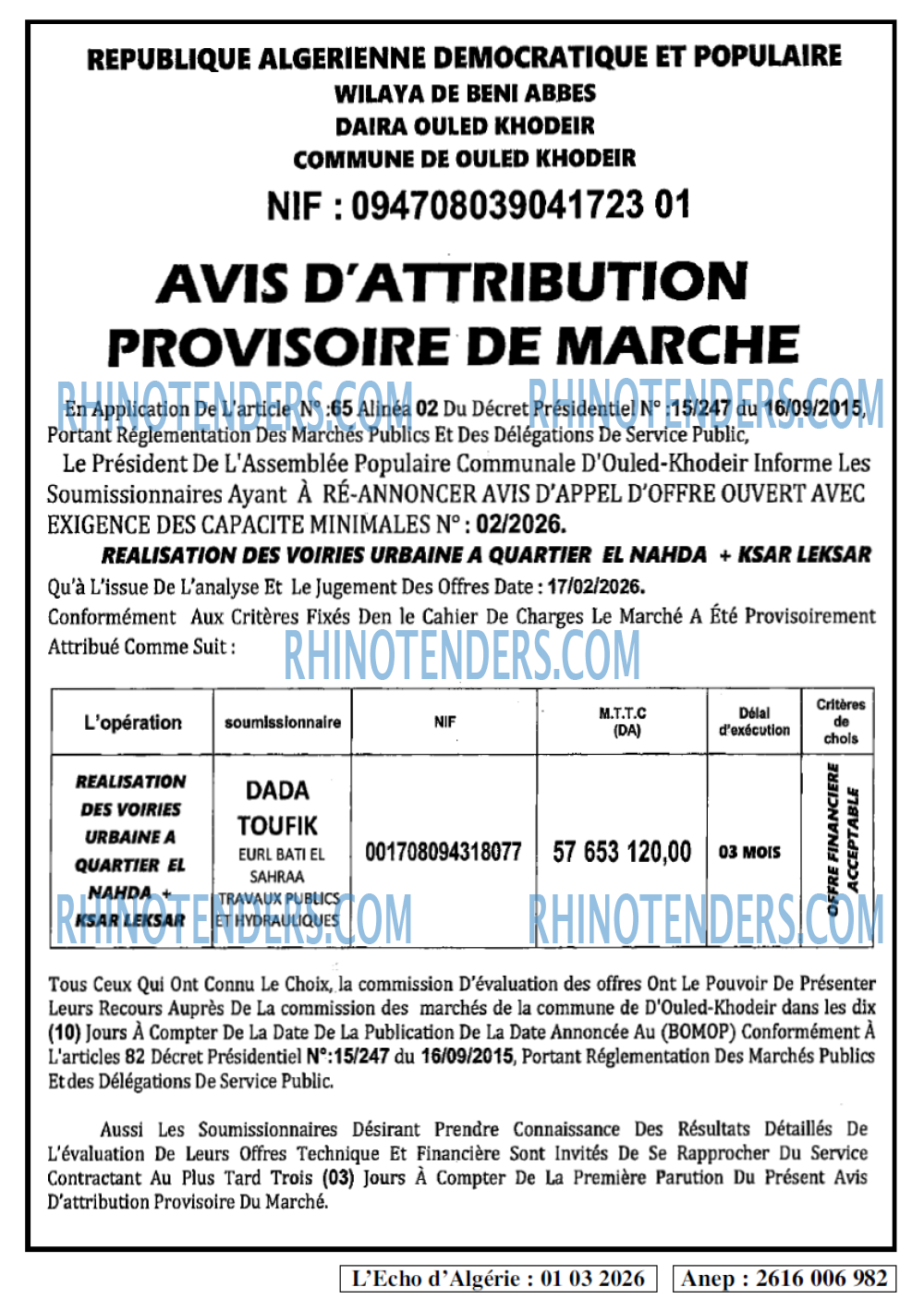 L'ECHO D'ALGERIE