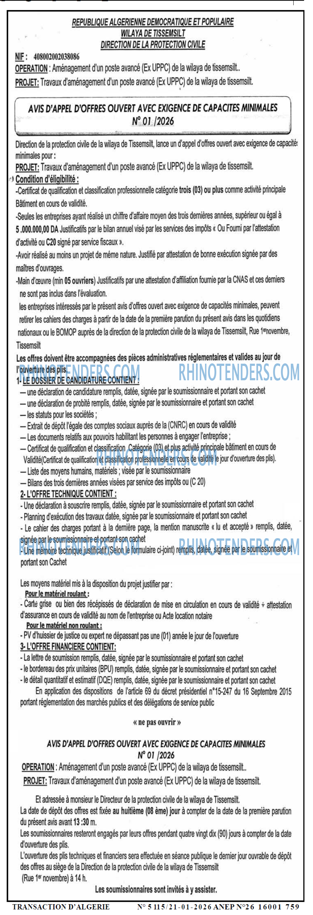TRANSACTION D'ALGERIE