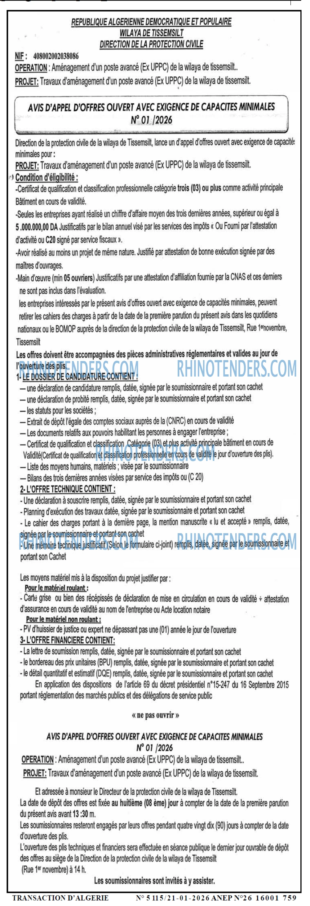 TRANSACTION D'ALGERIE
