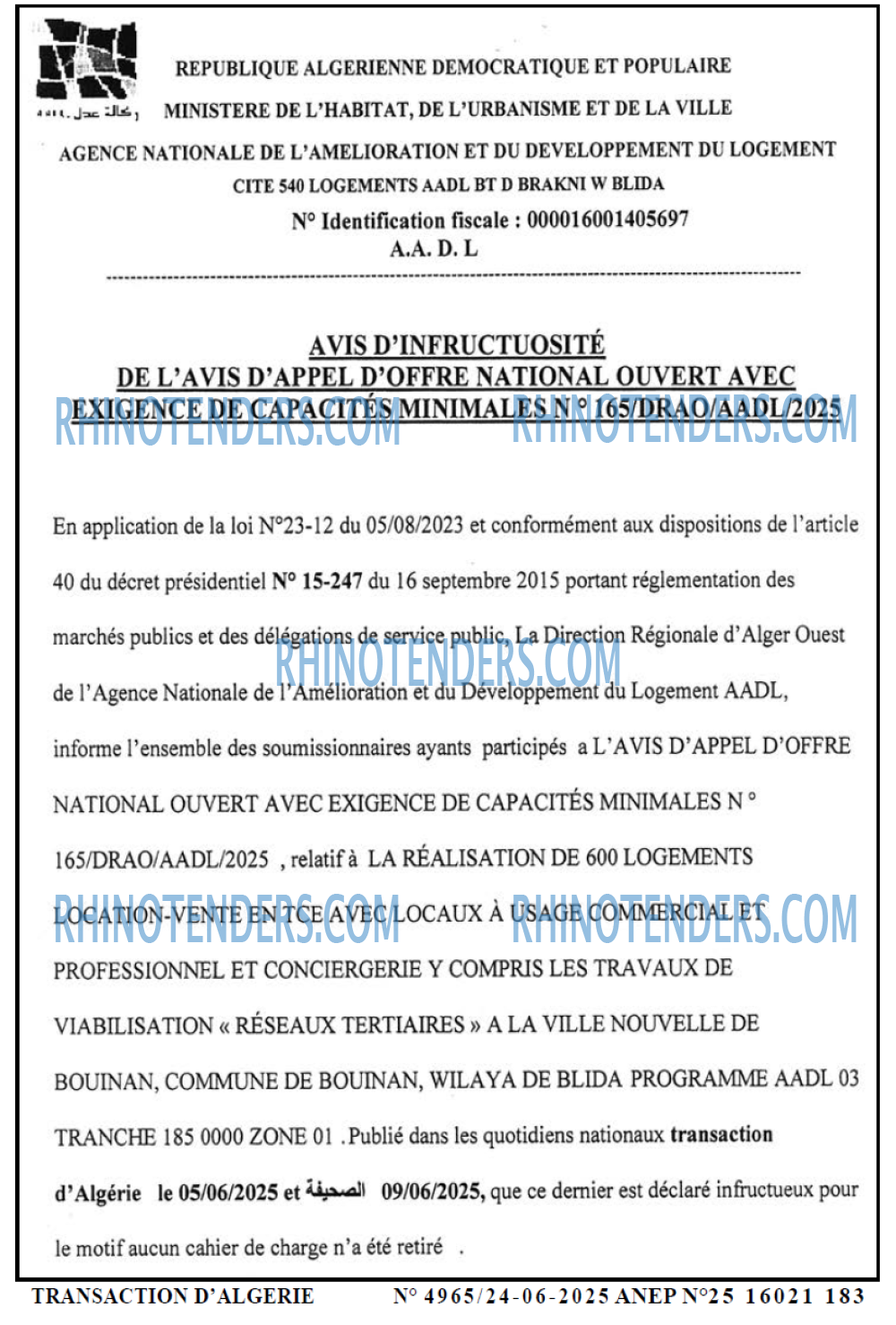 TRANSACTION D'ALGERIE