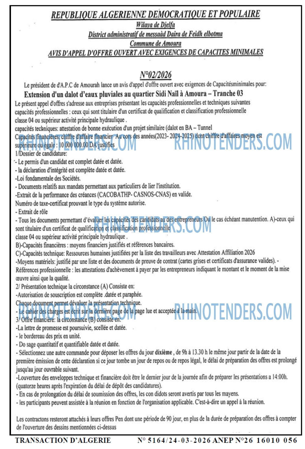 TRANSACTION D'ALGERIE