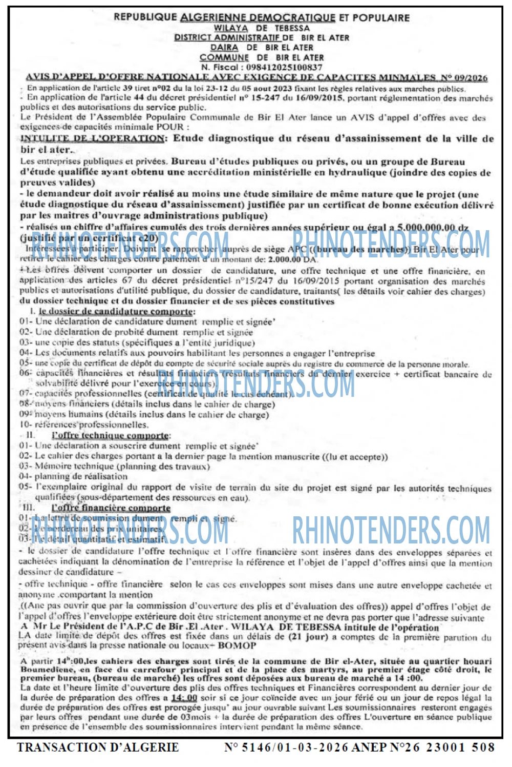 TRANSACTION D'ALGERIE