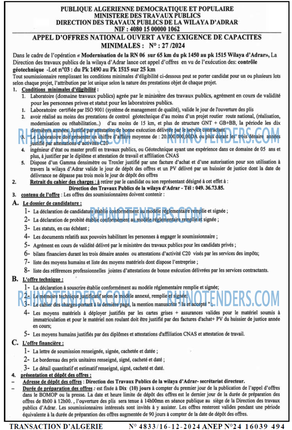 TRANSACTION D'ALGERIE