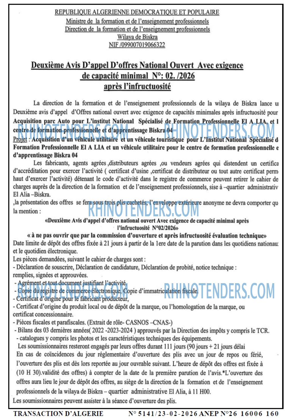 TRANSACTION D'ALGERIE