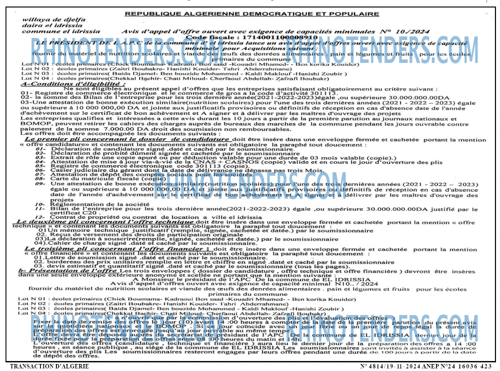 TRANSACTION D'ALGERIE