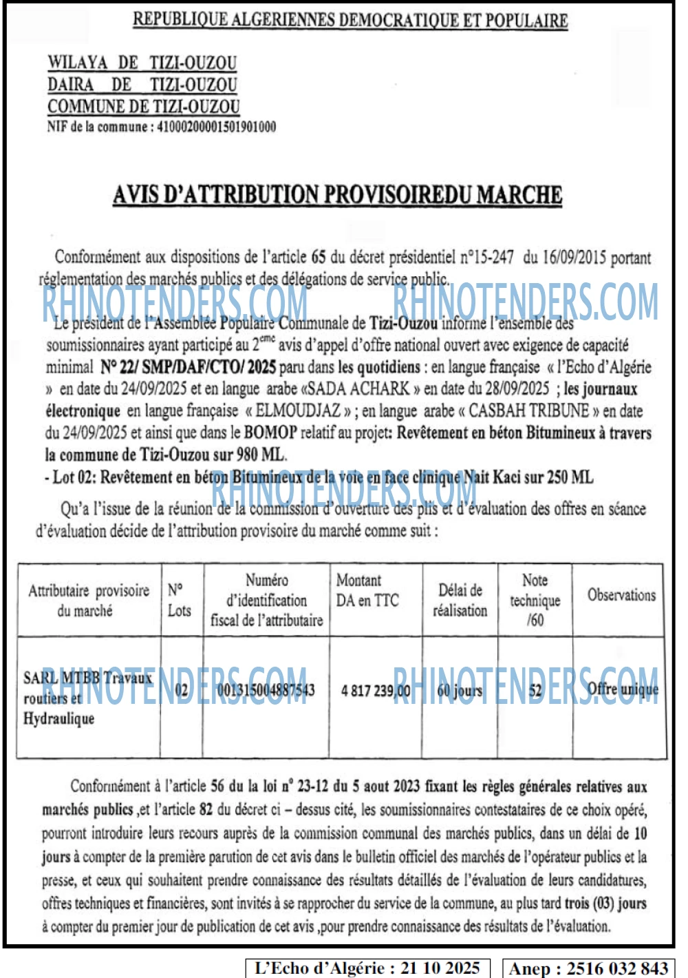 L'ECHO D'ALGERIE
